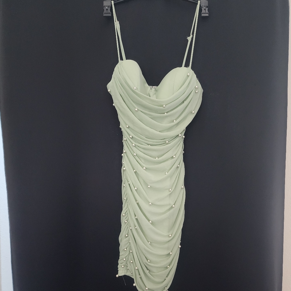 Privy Green Ruched Bodycon Dress Sweetheart Neckline